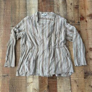 Fate Women's Size Medium Striped Roll Up Sleeve Linen Blend Wrap Top